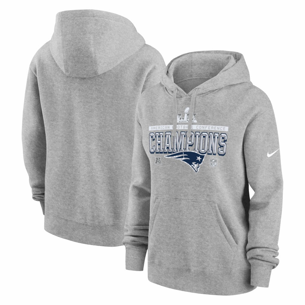 New England Patriots Women's 2025 AFC Champions Locker Room Trophy Collection Club Fleece Hoodie - Heather Gray | Nike sale