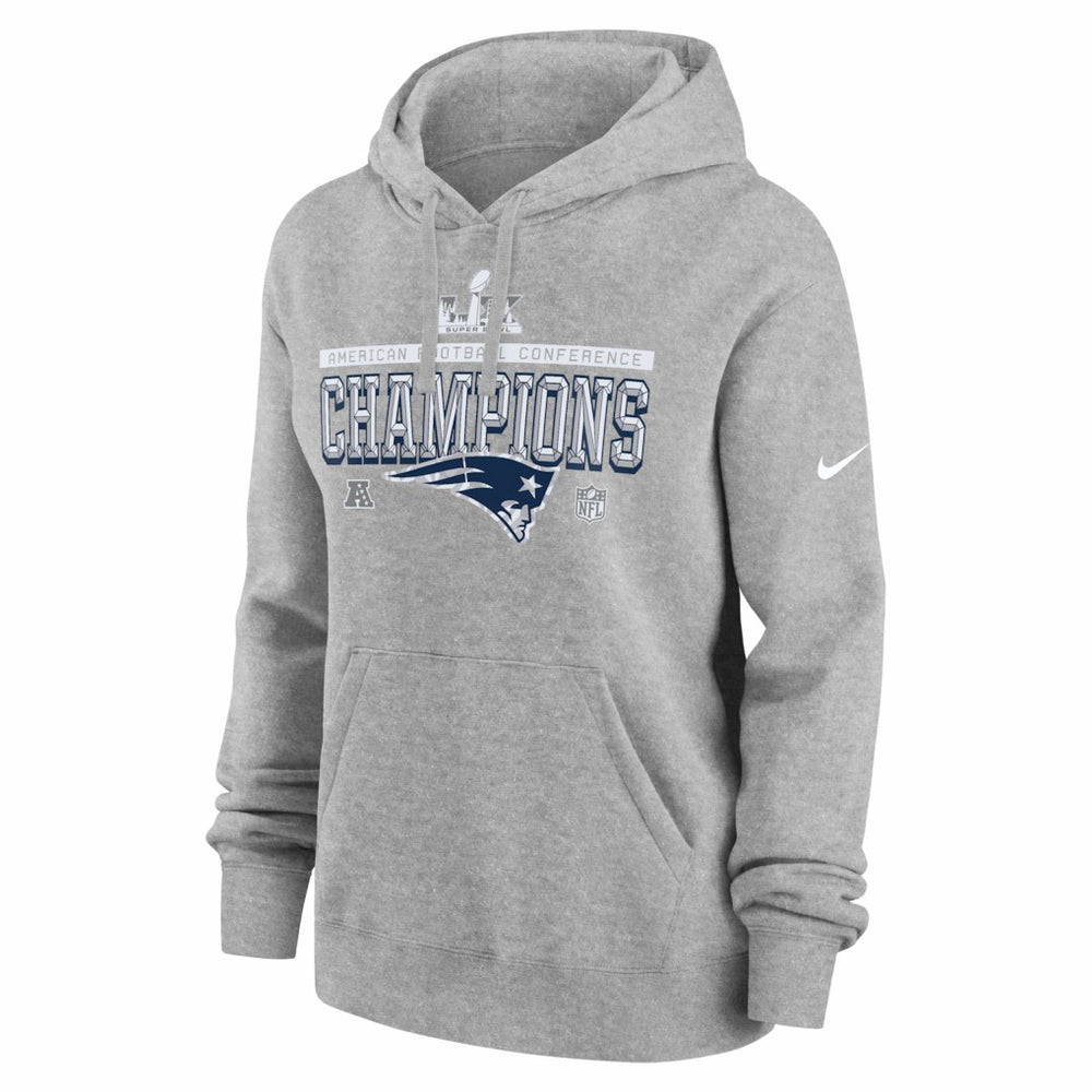 New England Patriots Women's 2025 AFC Champions Locker Room Trophy Collection Club Fleece Hoodie - Heather Gray | Nike sale