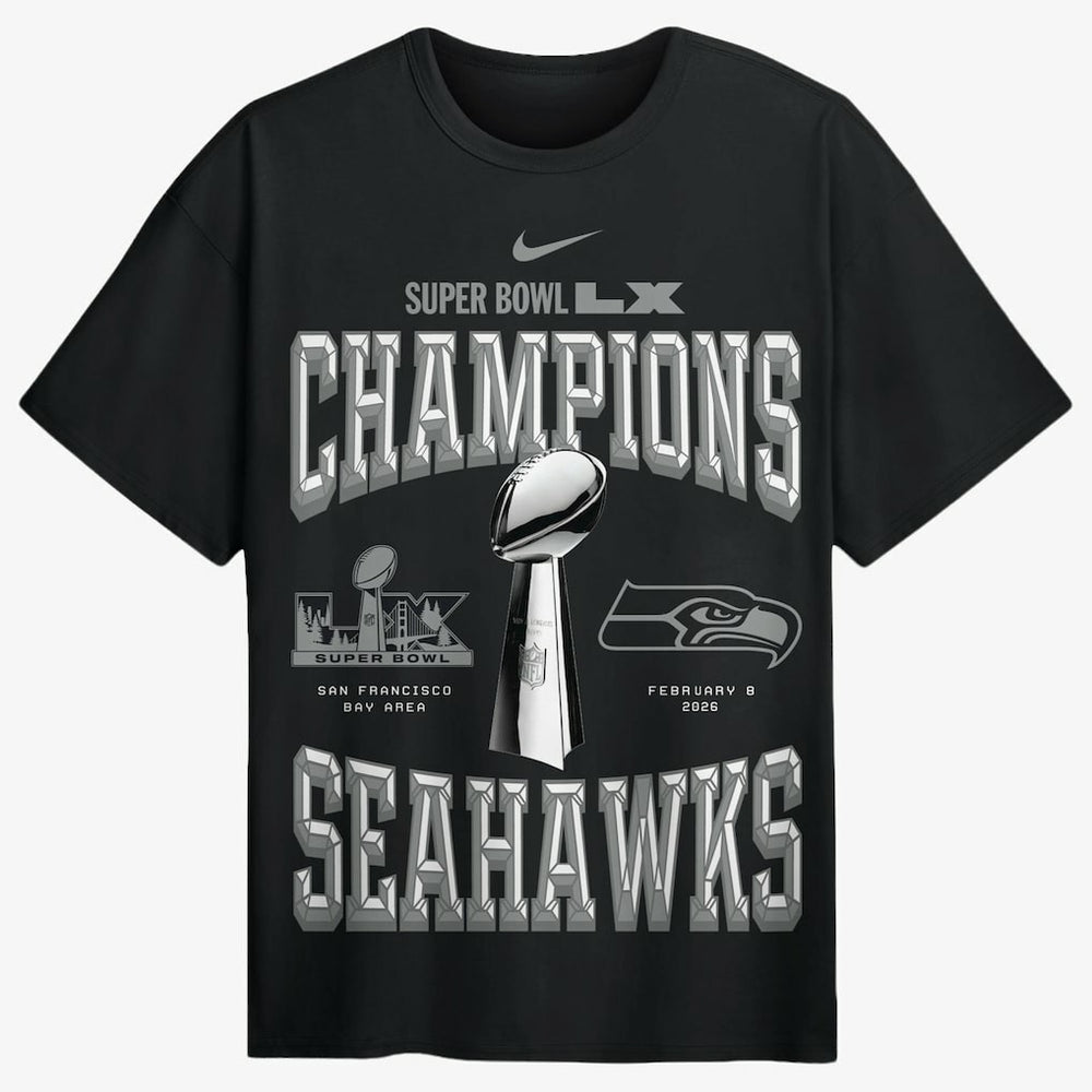 Seattle Seahawks Super Bowl LX Champions Locker Room Trophy Collection Authentic T-Shirt - Black | Nike for sale