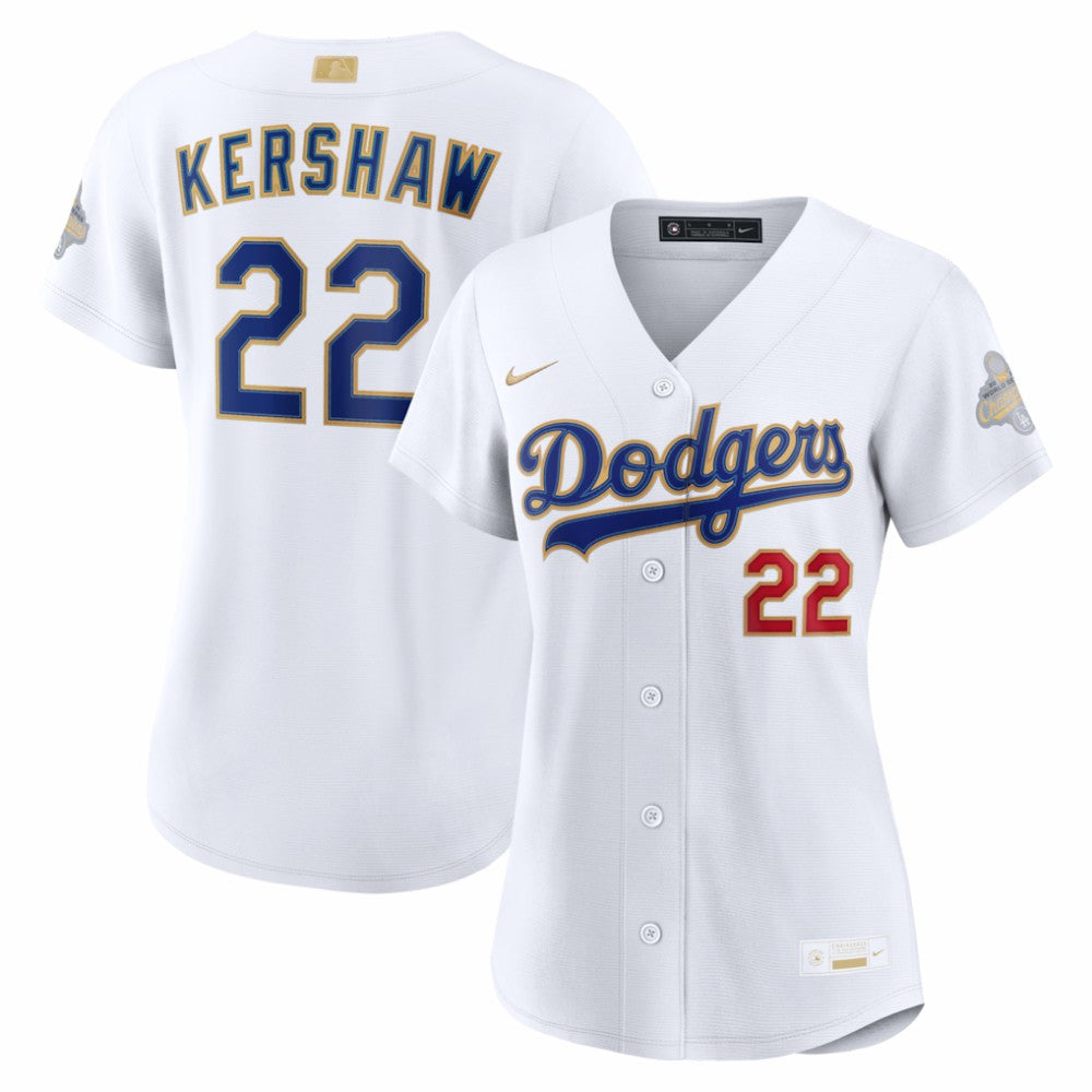 Clayton Kershaw Los Angeles Dodgers Women's 2026 Gold Collection Stadium Jersey - White | Nike