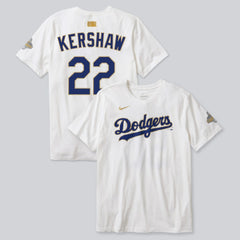 Clayton Kershaw Los Angeles Dodgers 2026 Gold Collection Player Name & Number T-Shirt - White | Nike
