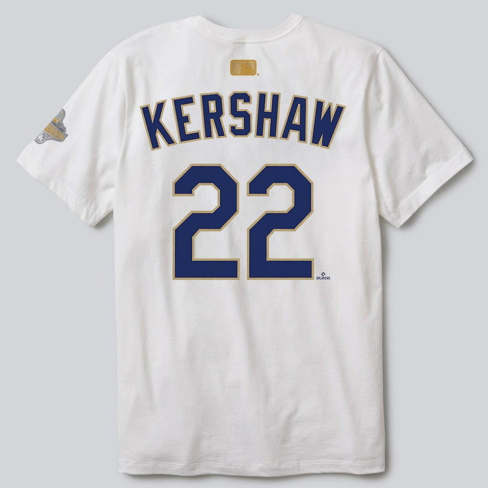 Clayton Kershaw Los Angeles Dodgers 2026 Gold Collection Player Name & Number T-Shirt - White | Nike