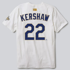 Clayton Kershaw Los Angeles Dodgers 2026 Gold Collection Player Name & Number T-Shirt - White | Nike