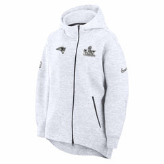 New England Patriots Women's Super Bowl LX Opening Night Tech Fleece Full-Zip Hoodie - Heather Gray | Nike for sale