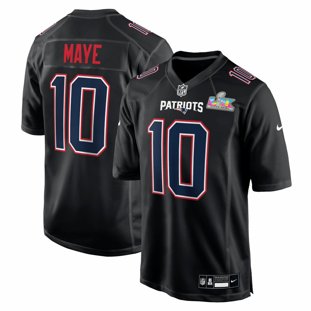 Drake Maye New England Patriots Super Bowl LX Patch Carbon Fashion Game Jersey - Black | Nike for sale