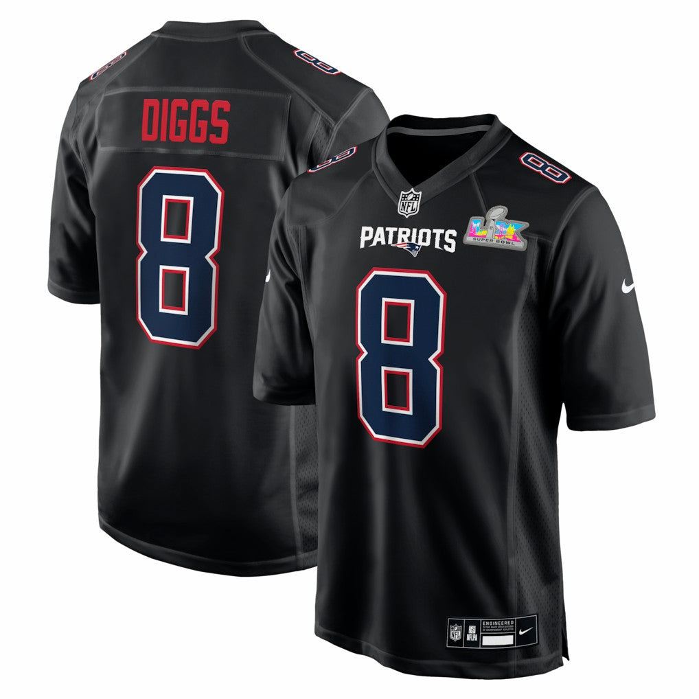Stefon Diggs New England Patriots Super Bowl LX Patch Carbon Fashion Game Jersey - Black | Nike outlet