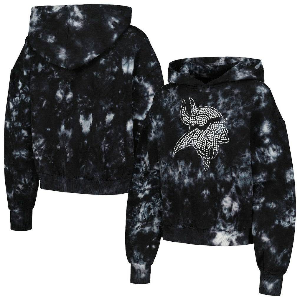Minnesota Vikings The Wild Collective Women's Tie-Dye Cropped Pullover Hoodie - Black for sale