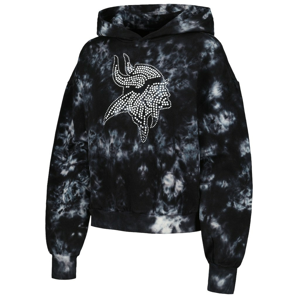 Minnesota Vikings The Wild Collective Women's Tie-Dye Cropped Pullover Hoodie - Black for sale