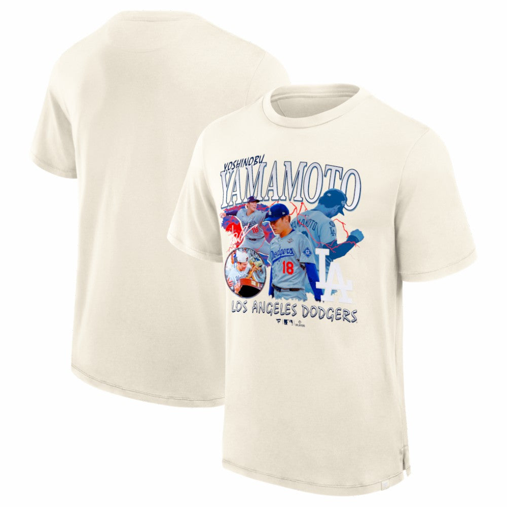 Yoshinobu Yamamoto Los Angeles Dodgers Montage T-Shirt - Cream