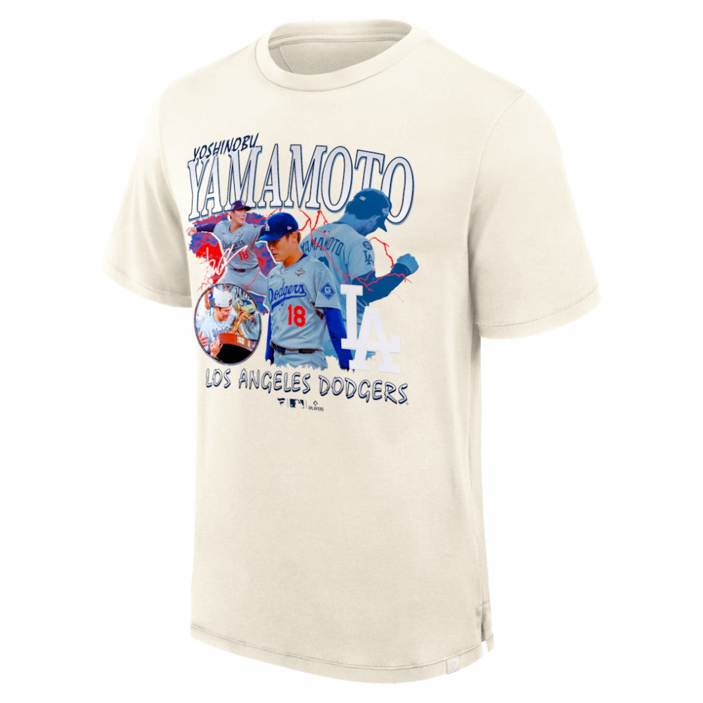 Yoshinobu Yamamoto Los Angeles Dodgers Montage T-Shirt - Cream