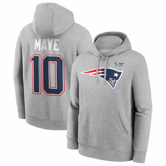 Drake Maye New England Patriots Super Bowl LX Patch Name & Number Hoodie - Heather Gray | Nike for sale