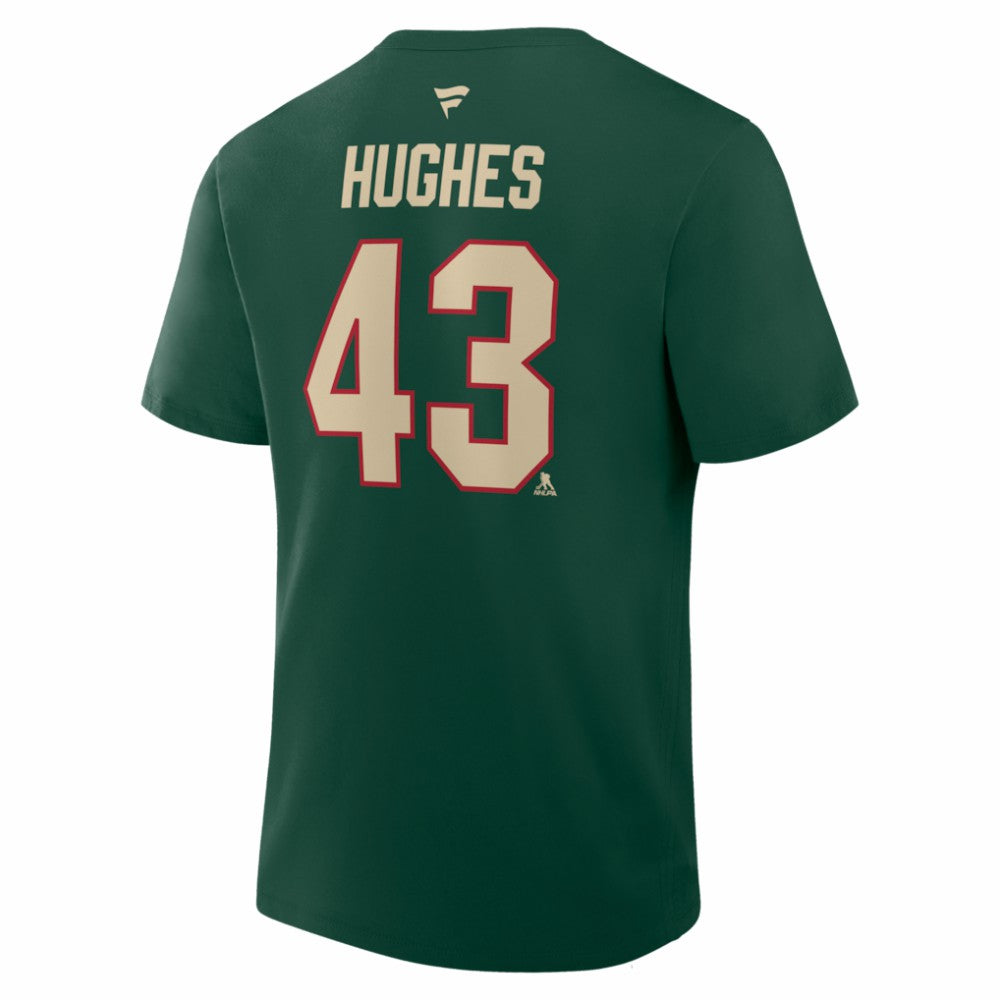 Quinn Hughes Minnesota Wild Fanatics Authentic Stack Name & Number T-Shirt Green
