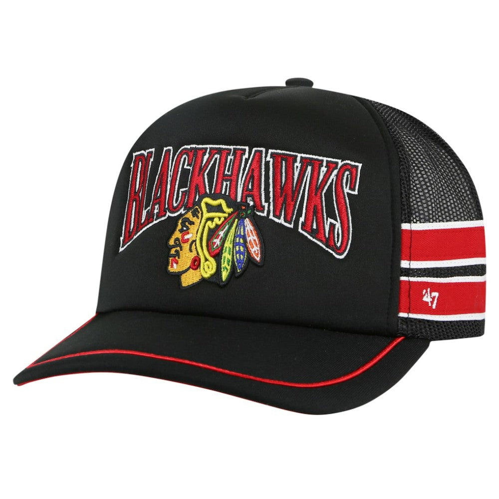 Chicago Blackhawks '47 Sideband Stripes Trucker Snapback Hat Black