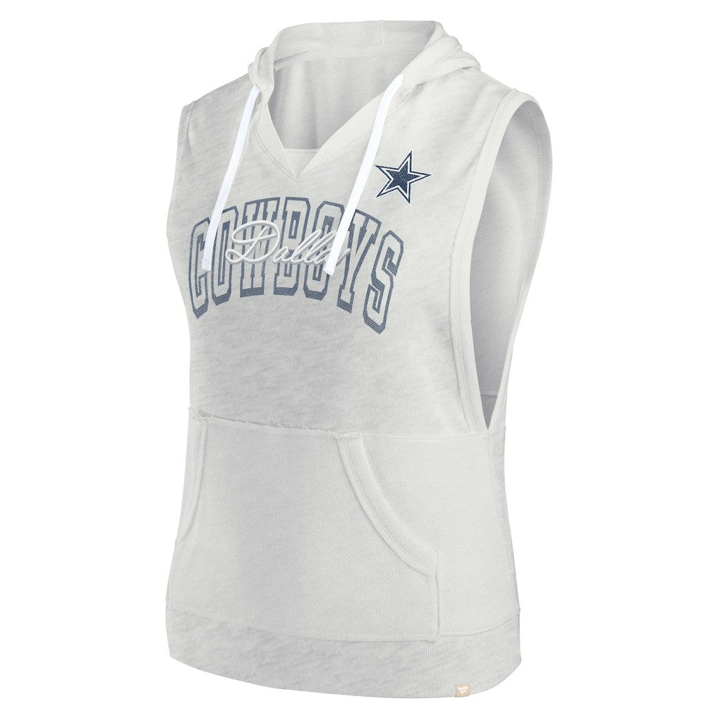 Dallas Cowboys Women's Lounge Script Sleeveless V-Neck Pullover Hoodie - Oatmeal outlet