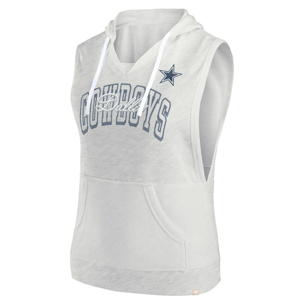 Dallas Cowboys Women's Lounge Script Sleeveless V-Neck Pullover Hoodie - Oatmeal outlet