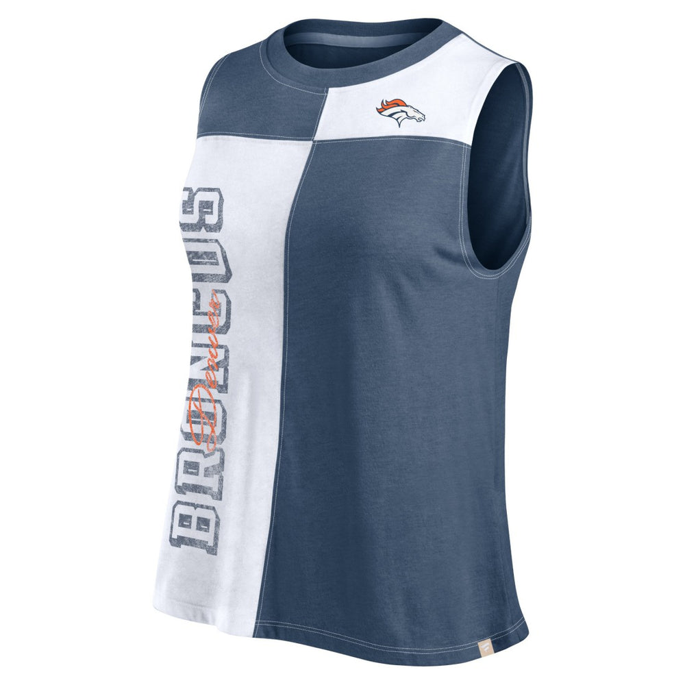 Denver Broncos FanaticsWomen's Script Color Block Tank Top - Navy/White outlet