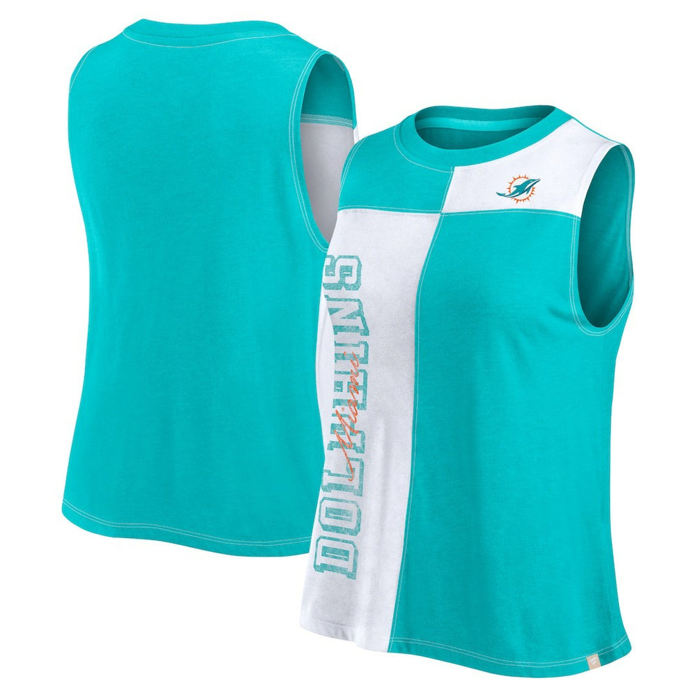 Miami Dolphins FanaticsWomen's Script Color Block Tank Top - Aqua/White for sale