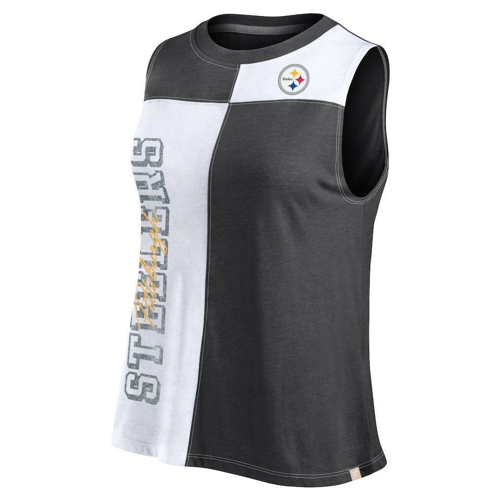Pittsburgh Steelers FanaticsWomen's Script Color Block Tank Top - Black/White for sale