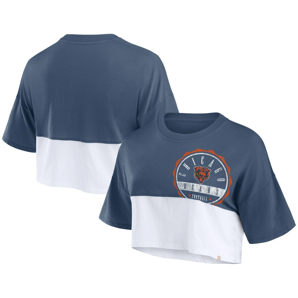 Chicago Bears Women's Boxy Color Split Cropped T-Shirt - Navy/White discount