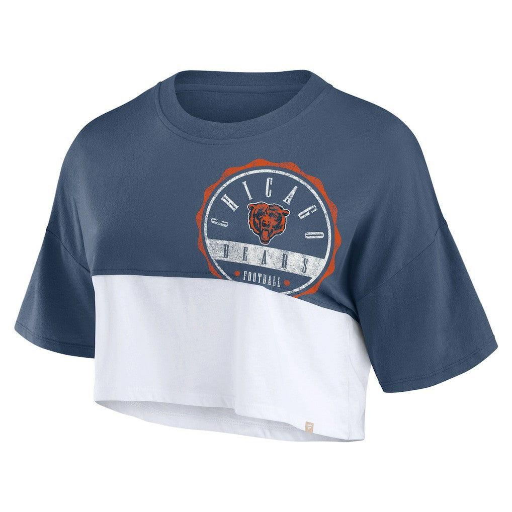 Chicago Bears Women's Boxy Color Split Cropped T-Shirt - Navy/White discount