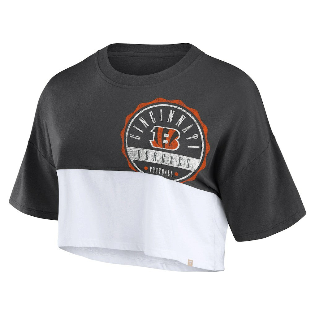 Cincinnati Bengals Women's Boxy Color Split Cropped T-Shirt - Black/White outlet