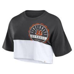 Cincinnati Bengals Women's Boxy Color Split Cropped T-Shirt - Black/White outlet