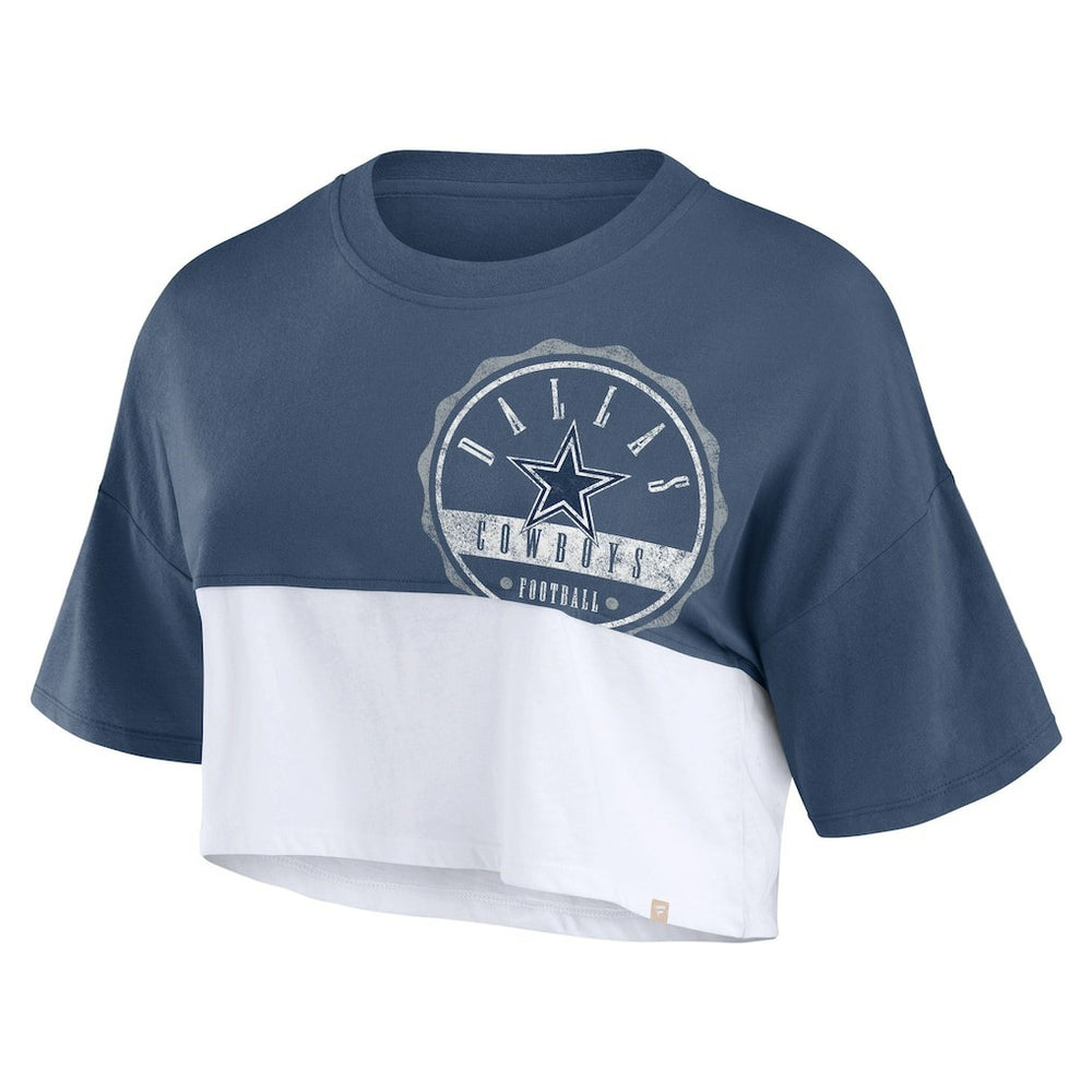 Dallas Cowboys Women's Boxy Color Split Cropped T-Shirt - Navy/White on sale