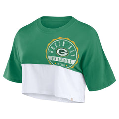 Green Bay Packers Women's Boxy Color Split Cropped T-Shirt - Green/White discount
