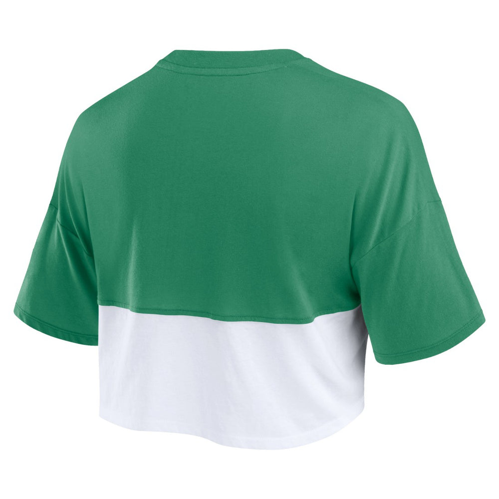 Green Bay Packers Women's Boxy Color Split Cropped T-Shirt - Green/White discount