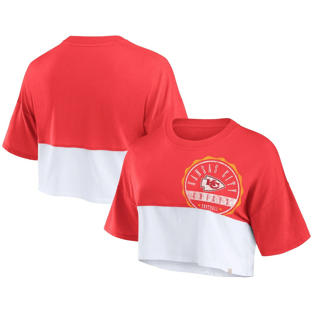 Kansas City Chiefs Women's Boxy Color Split Cropped T-Shirt - Red/White online