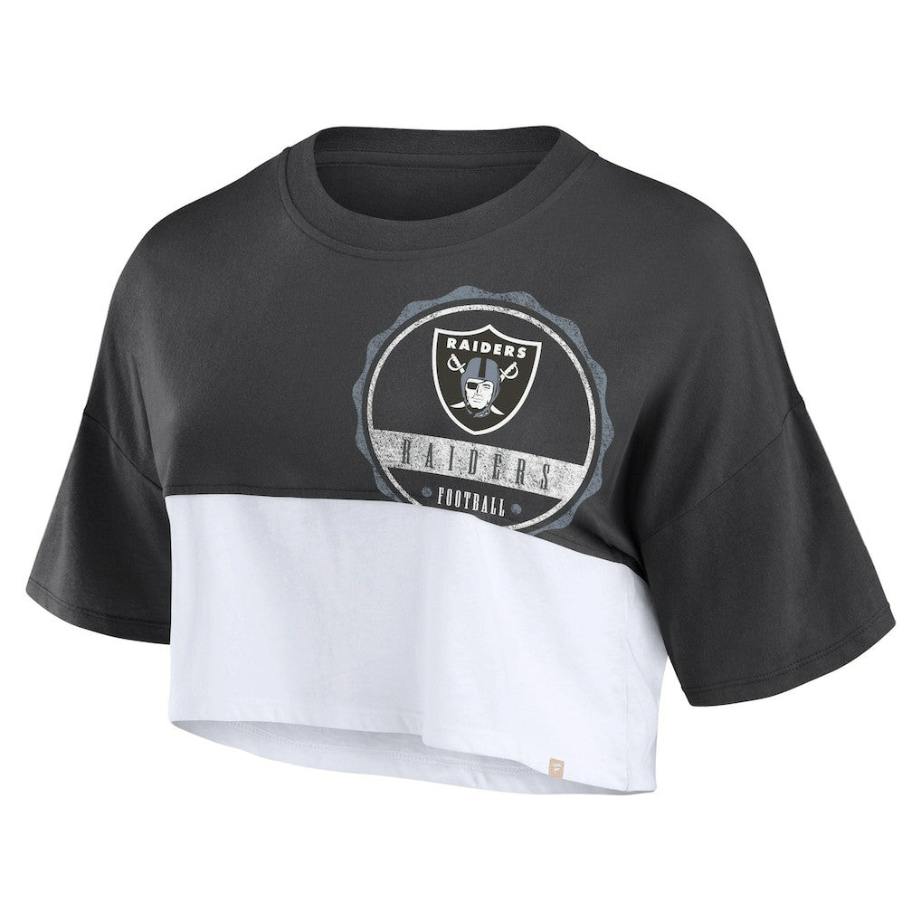 Las Vegas Raiders Women's Boxy Color Split Cropped T-Shirt - Black/White outlet