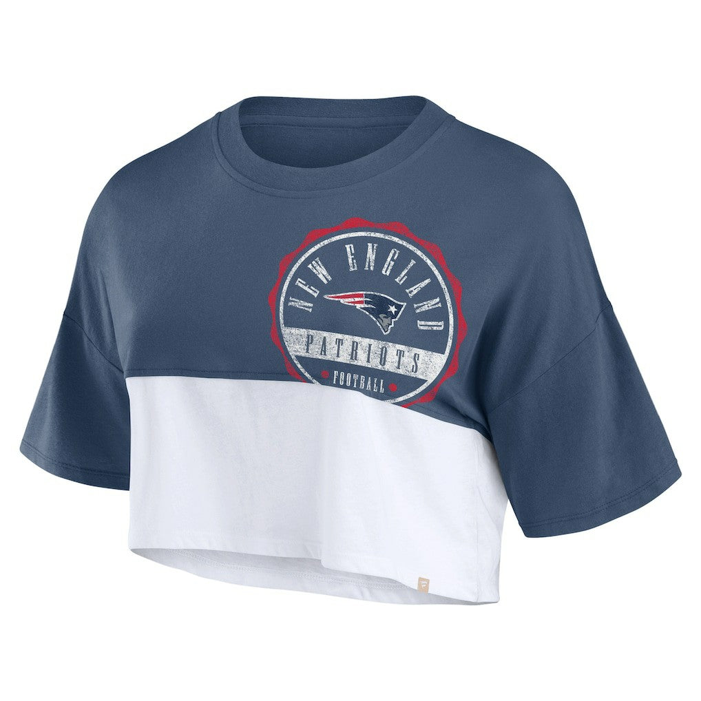 New England Patriots Women's Boxy Color Split Cropped T-Shirt - Navy/White outlet