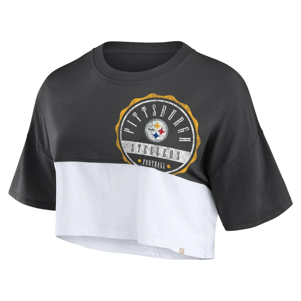 Pittsburgh Steelers Women's Boxy Color Split Cropped T-Shirt - Black/White online