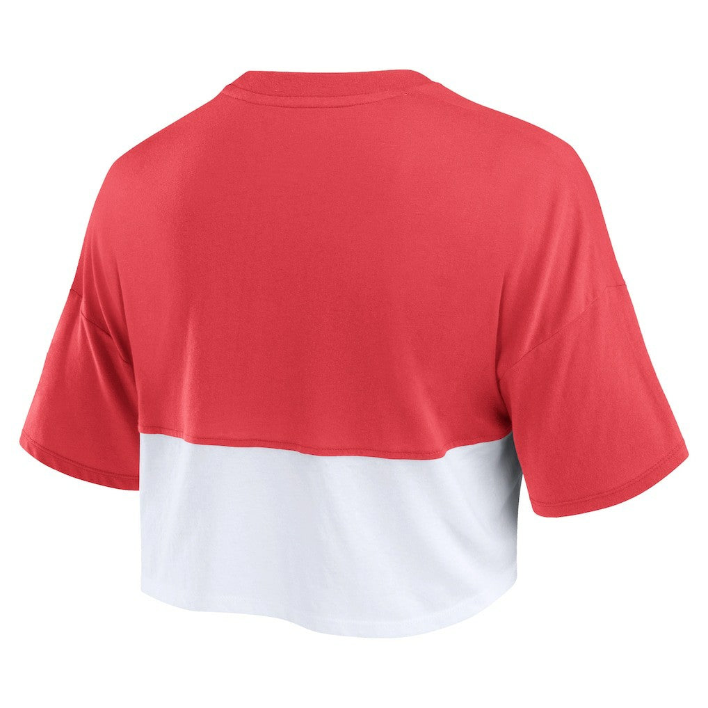 San Francisco 49ers Women's Boxy Color Split Cropped T-Shirt - Scarlet/White for sale