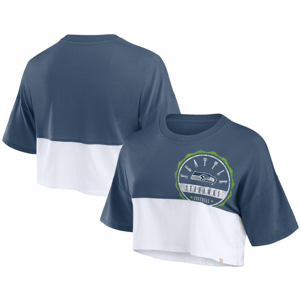 Seattle Seahawks Women's Boxy Color Split Cropped T-Shirt - College Navy/White discount