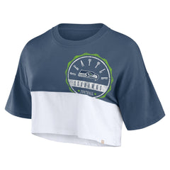 Seattle Seahawks Women's Boxy Color Split Cropped T-Shirt - College Navy/White discount