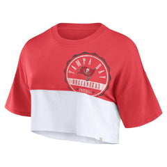 Tampa Bay Buccaneers Women's Boxy Color Split Cropped T-Shirt - Red/White discount
