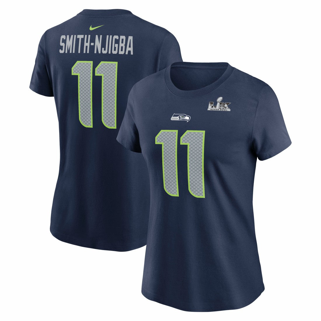 Jaxon Smith-Njigba Seattle Seahawks Women's Super Bowl LX Patch Name & Number T-Shirt - College Navy | Nike sale
