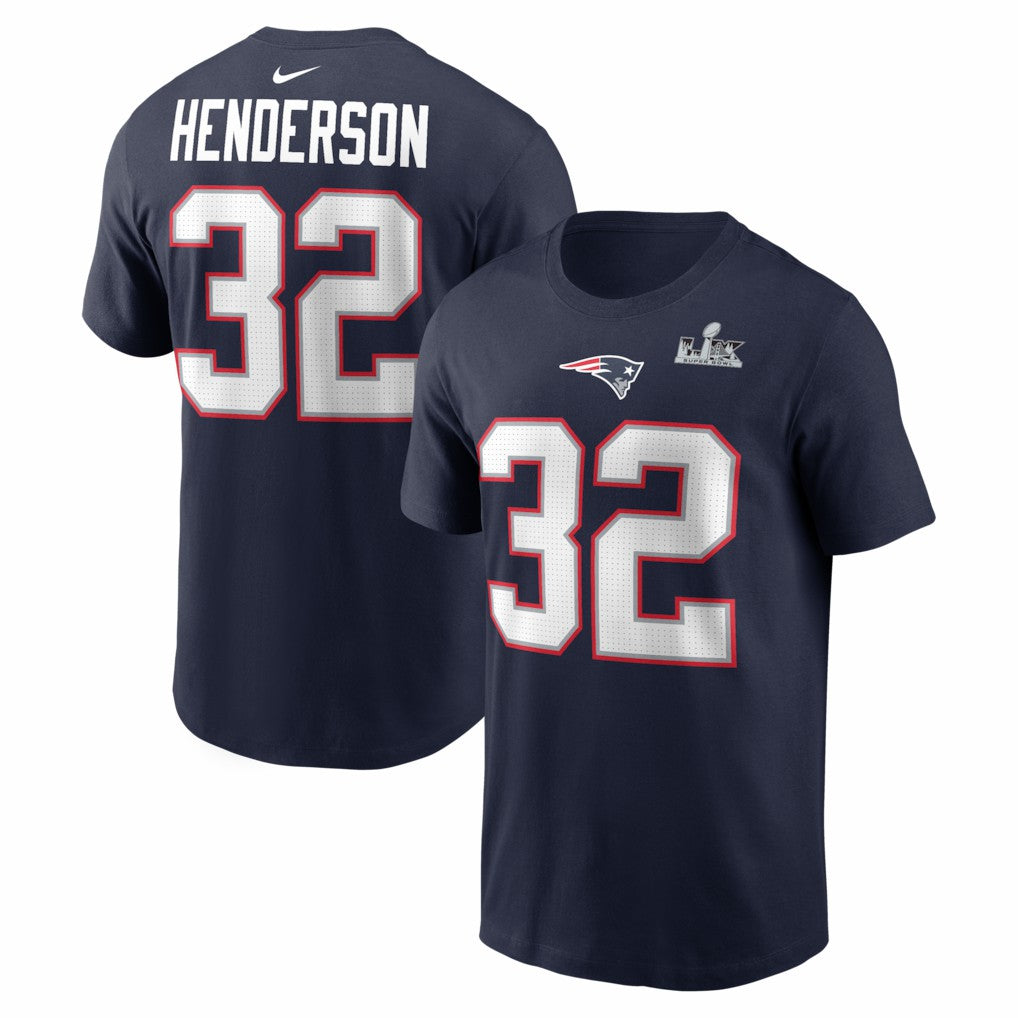 TreVeyon Henderson New England Patriots Super Bowl LX Patch Name & Number T-Shirt - Navy | Nike sale