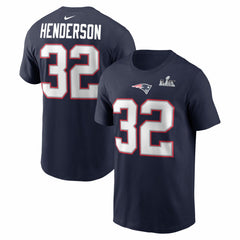 TreVeyon Henderson New England Patriots Super Bowl LX Patch Name & Number T-Shirt - Navy | Nike sale