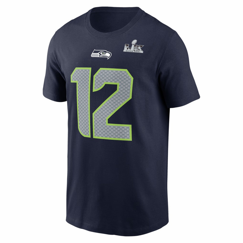 12s Seattle Seahawks Super Bowl LX Patch Name & Number T-Shirt - College Navy | Nike for sale