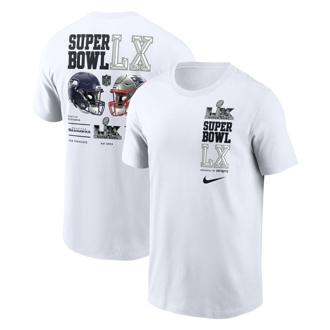 New England Patriots vs. Seattle Seahawks Super Bowl LX Dueling T-Shirt - White | Nike cheap