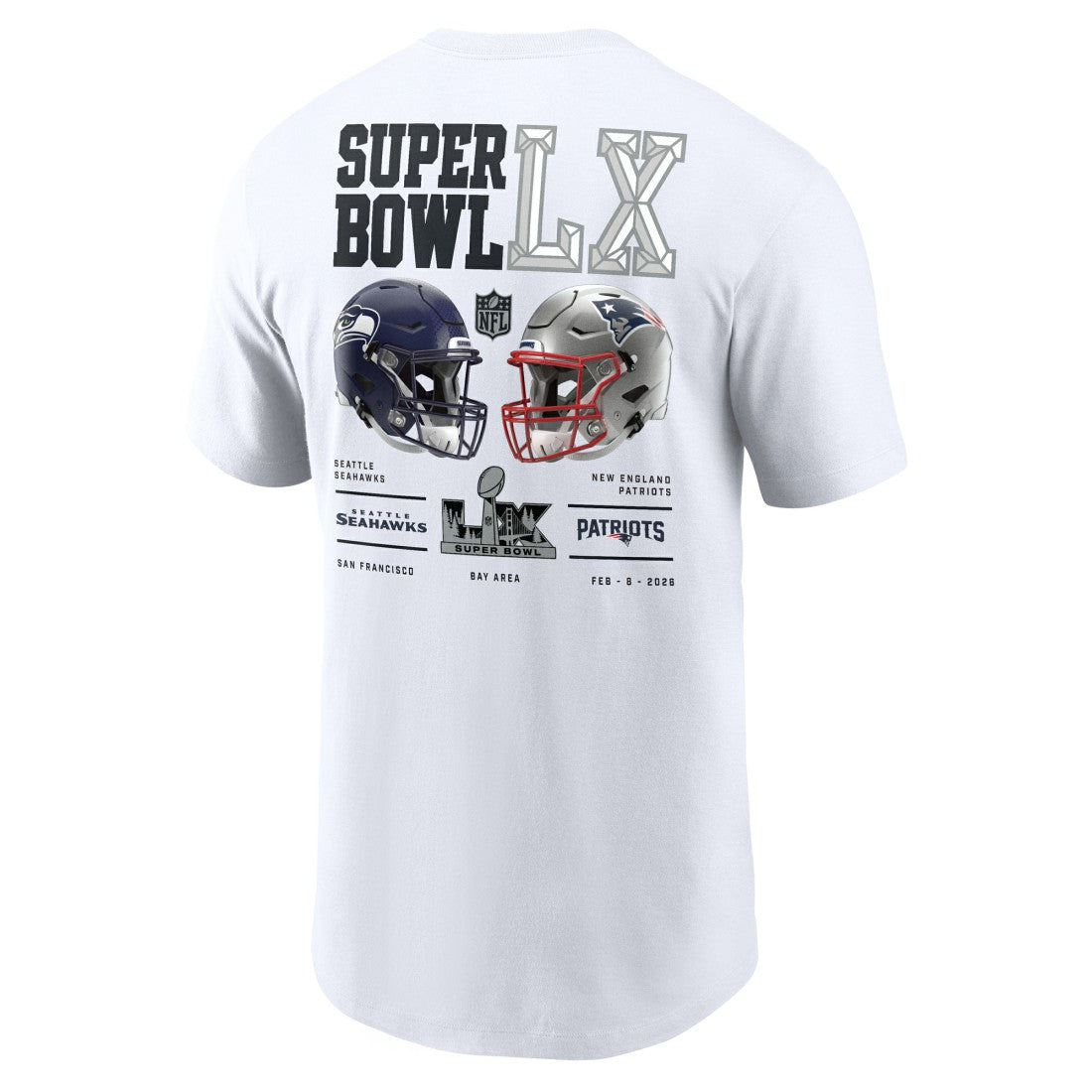 New England Patriots vs. Seattle Seahawks Super Bowl LX Dueling T-Shirt - White | Nike cheap