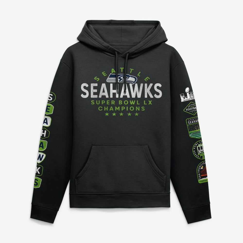 Seattle Seahawks Super Bowl LX Champions Banner Year Hoodie - Black sale