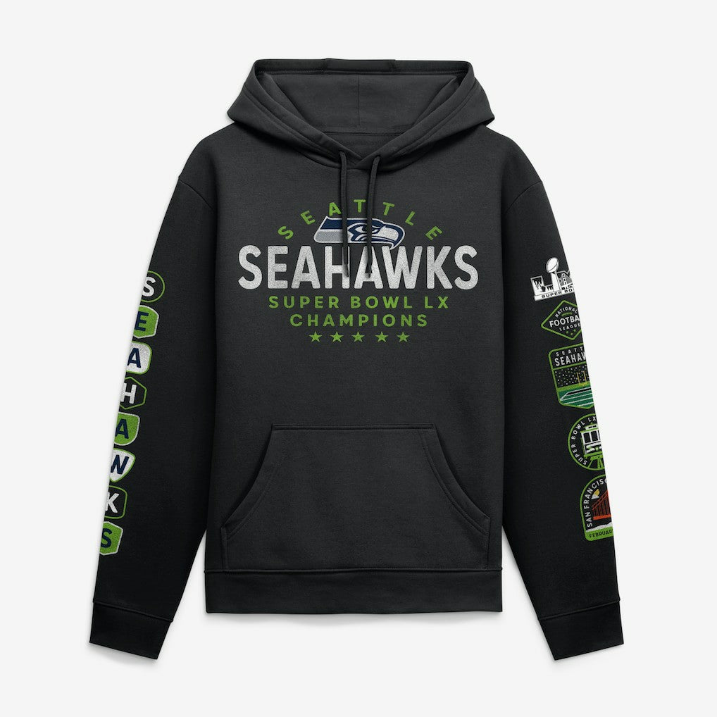 Seattle Seahawks Super Bowl LX Champions Banner Year Hoodie - Black sale