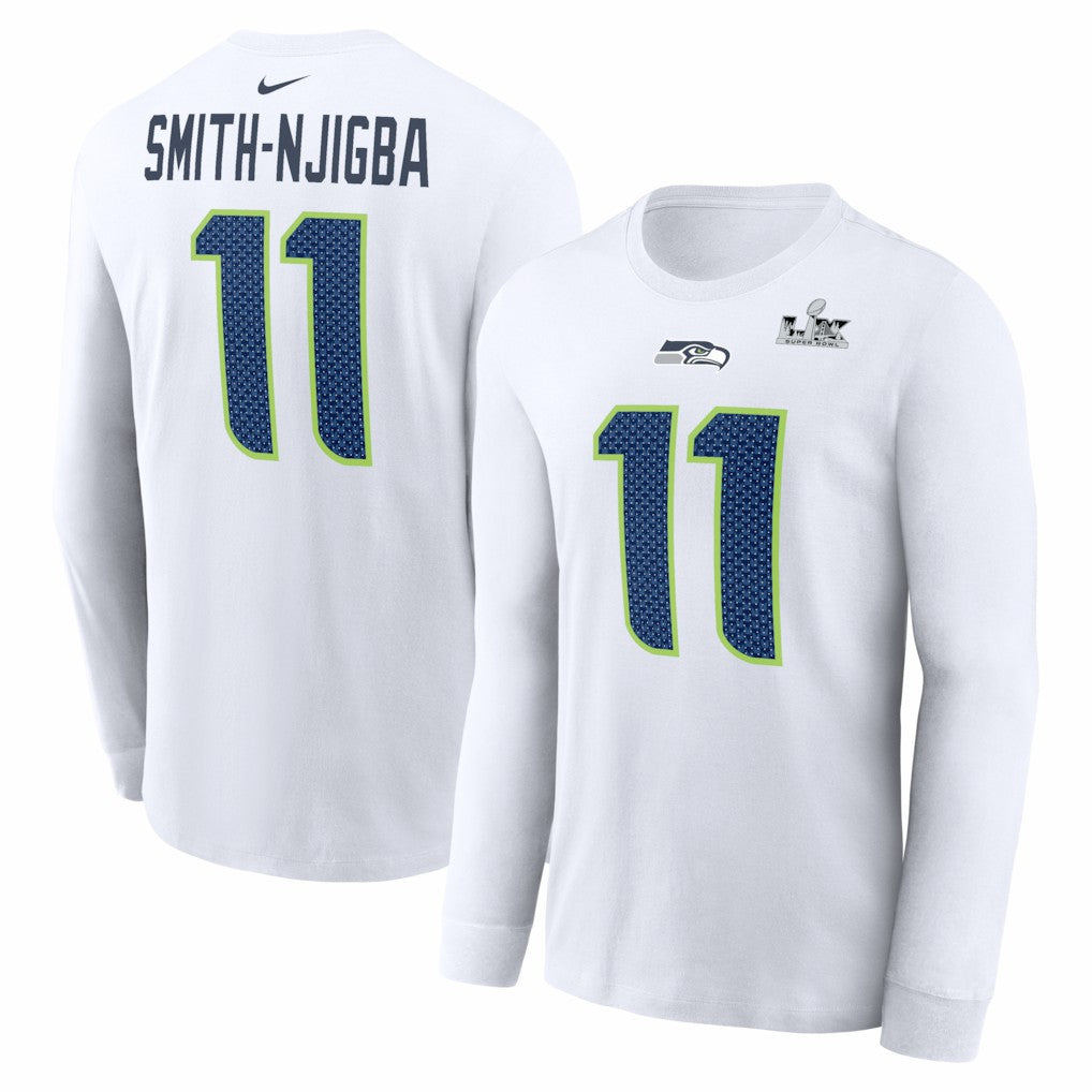 Jaxon Smith-Njigba Seattle Seahawks Super Bowl LX Champions Patch Name & Number Long Sleeve T-Shirt - White | Nike online
