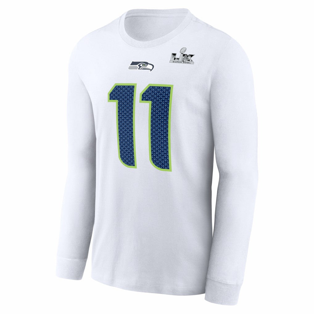 Jaxon Smith-Njigba Seattle Seahawks Super Bowl LX Champions Patch Name & Number Long Sleeve T-Shirt - White | Nike online