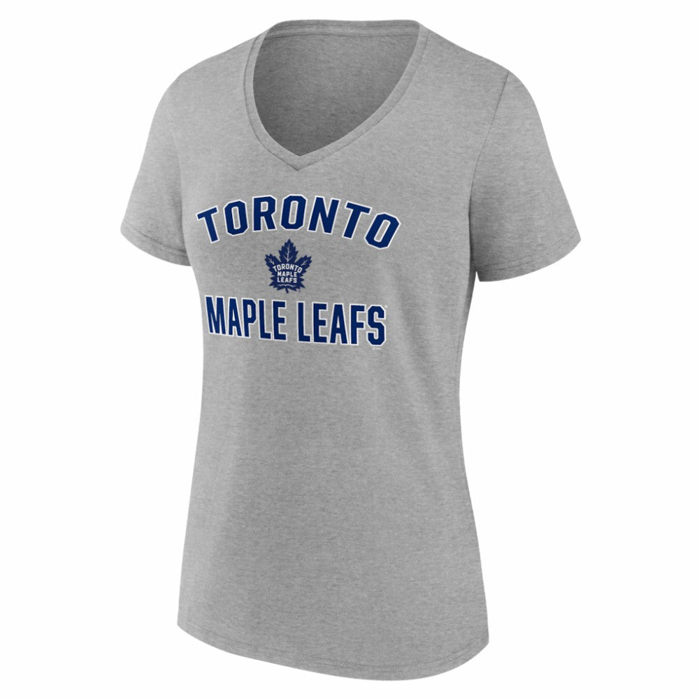 Toronto Maple Leafs Logo Athletic Women's Arch Victory V-Neck T-Shirt Heather Gray