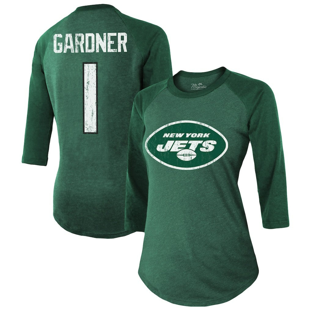 Ahmad Sauce Gardner New York Jets Majestic Threads Women's Player Name & Number Tri-Blend 3/4-Sleeve Fitted T-Shirt - Green online