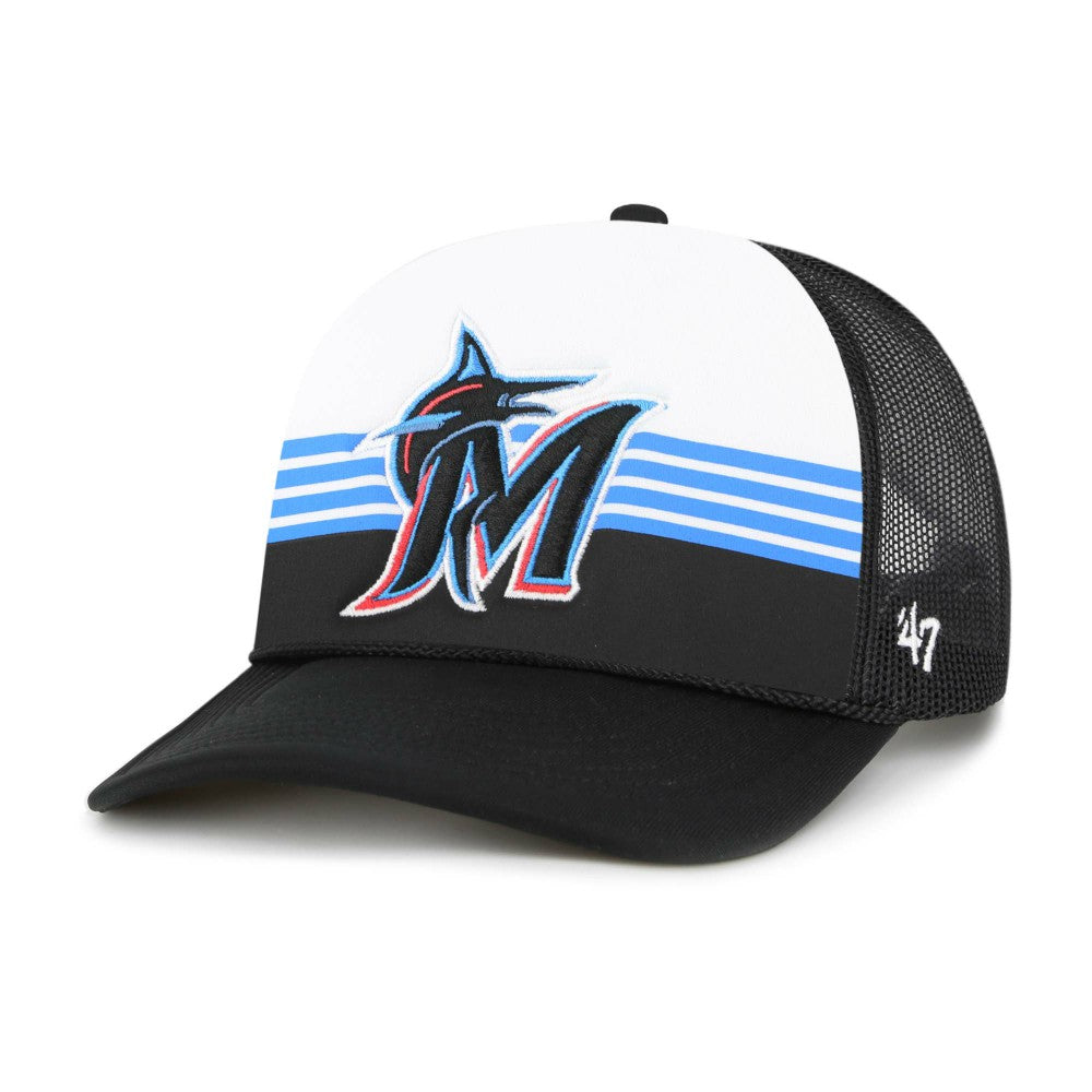 Miami Marlins Lift Off Foam Front Mesh Trucker Adjustable Hat - Black | 47 brand